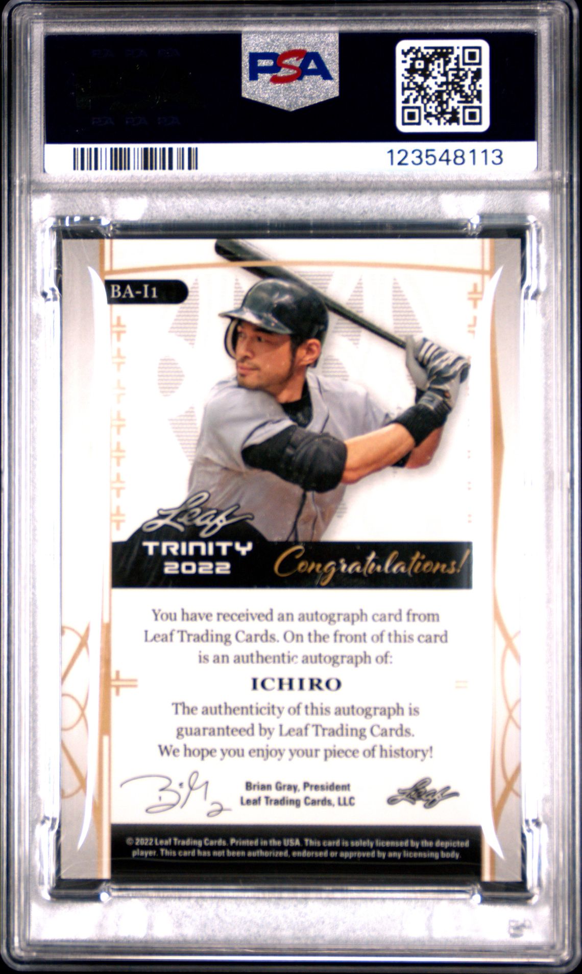 2022 Leaf Trinity Autograph Ichiro #Bai1 (Autograph-Gold Foil) Mint 9 back