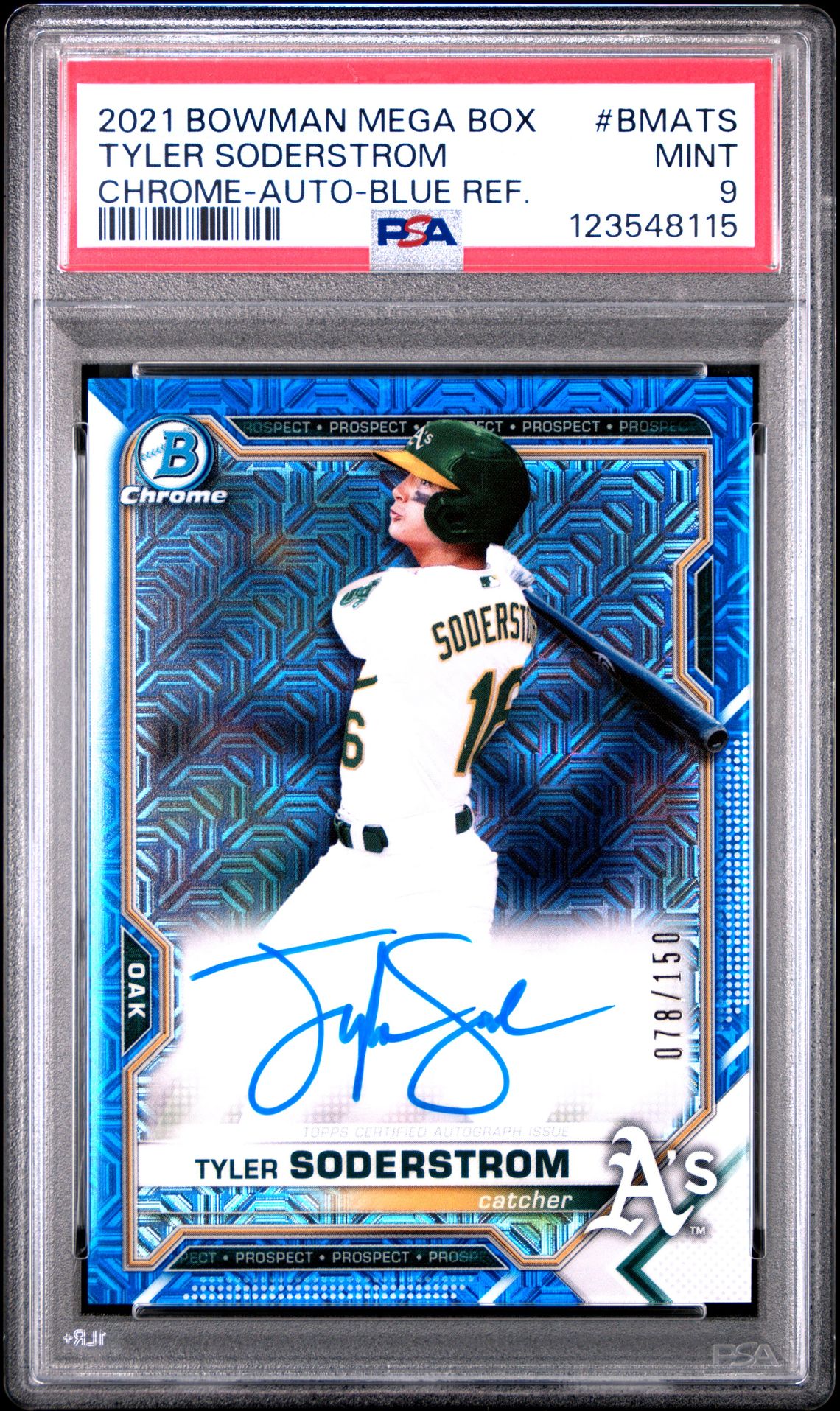 2021 Bowman Mega Box Chrome Autographs Tyler Soderstrom #Bmats (Chrome-Auto-Blue Ref.) Mint 9 front