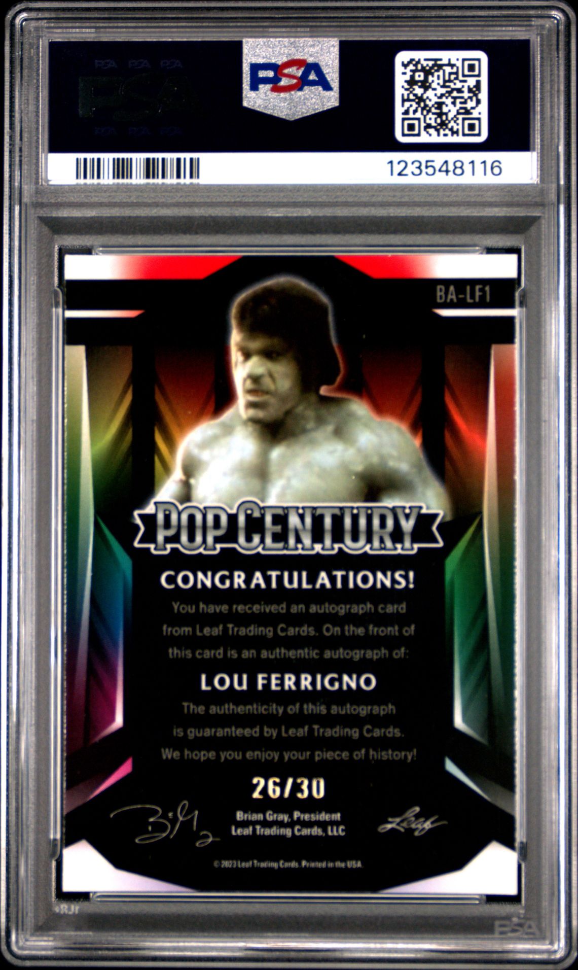 2023 Leaf Metal Pop Century Autograph Lou Ferrigno #Balf1 (Autograph-Silver) Nm-Mt 8 back