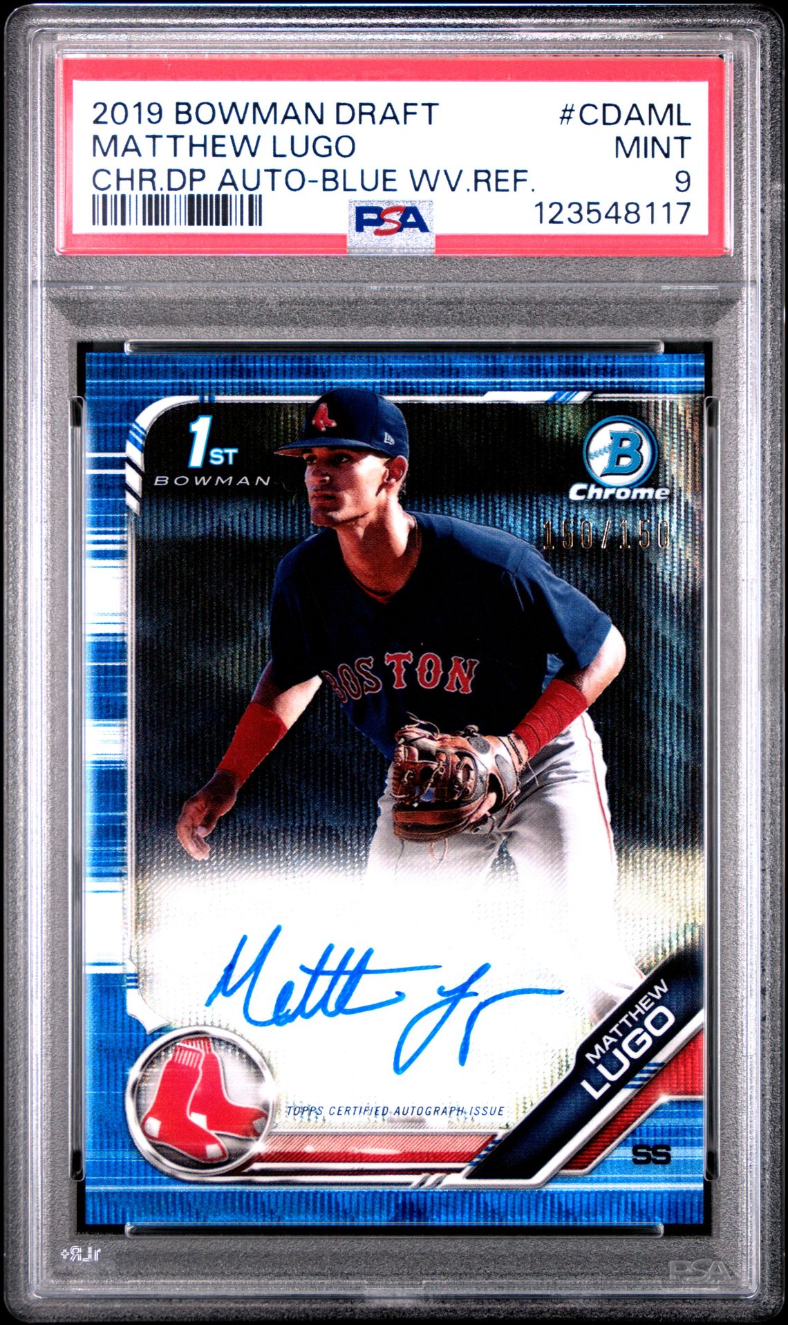 2019 Bowman Draft Chrome Draft Picks Autograph Matthew Lugo #Cdaml (Chr.dp Auto-Blue Wv.ref.) Mint 9 front