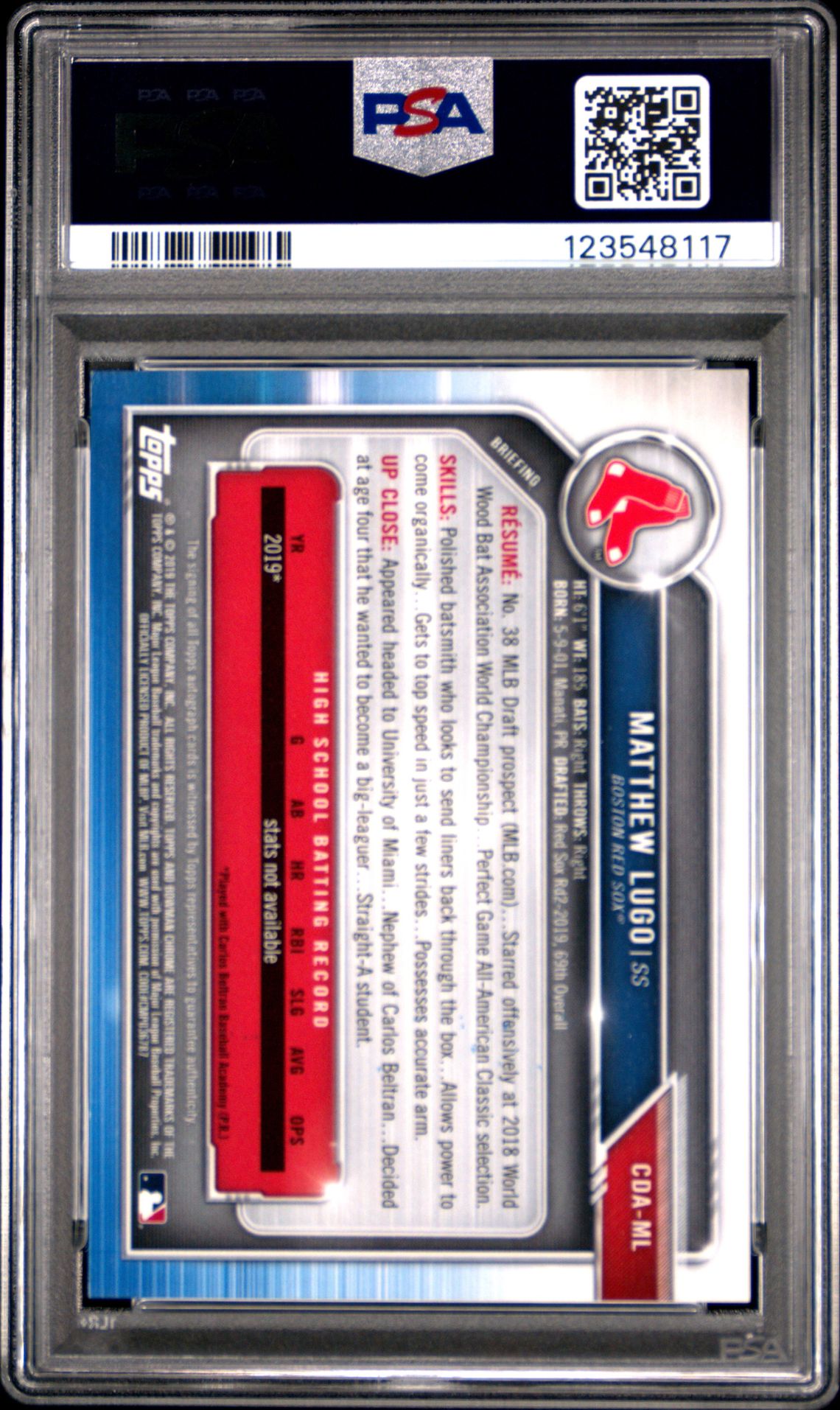 2019 Bowman Draft Chrome Draft Picks Autograph Matthew Lugo #Cdaml (Chr.dp Auto-Blue Wv.ref.) Mint 9 back