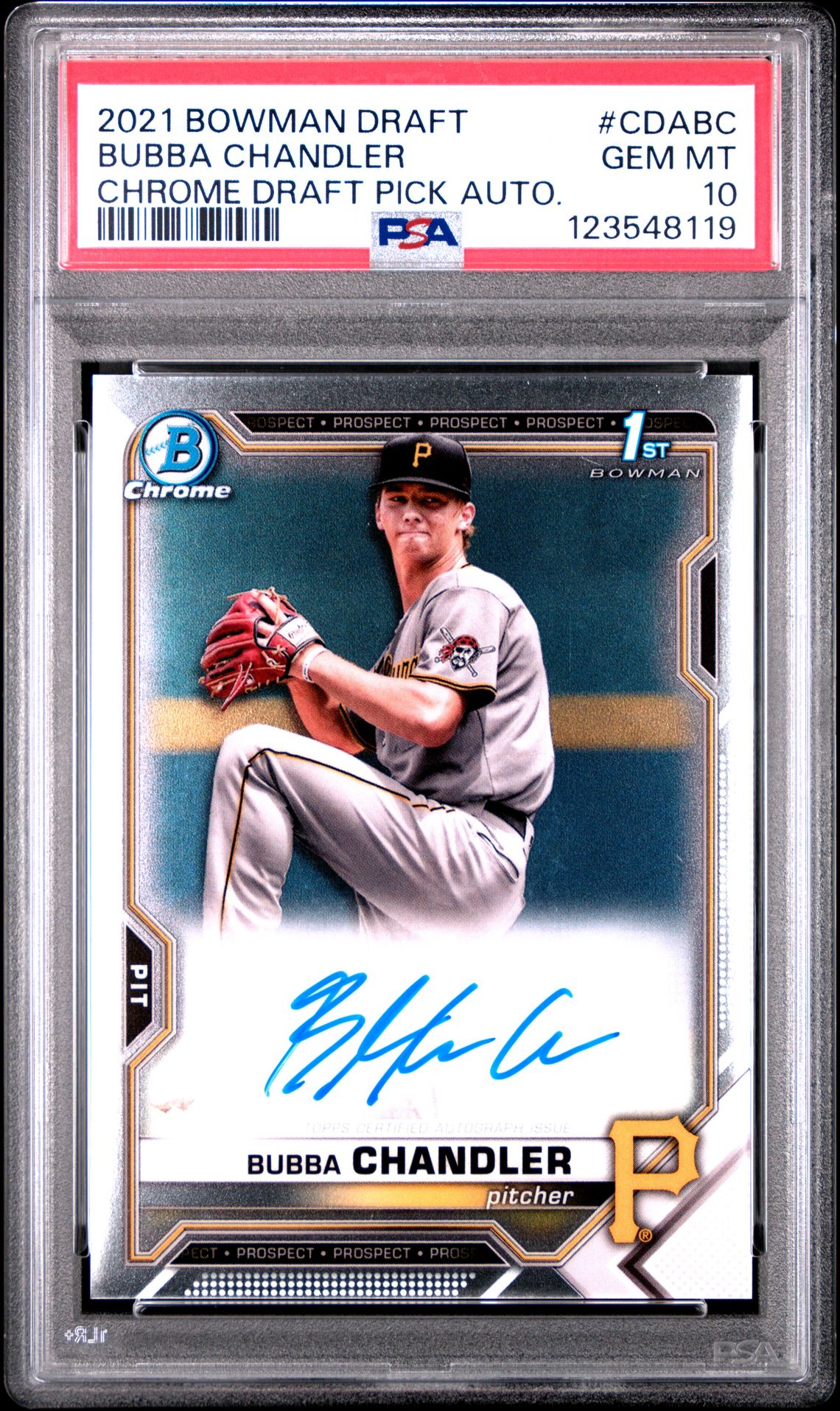 2021 Bowman Draft Chrome Draft Pick Autographs Bubba Chandler #Cdabc (Chrome Draft Pick Auto.) Gem Mt 10 front