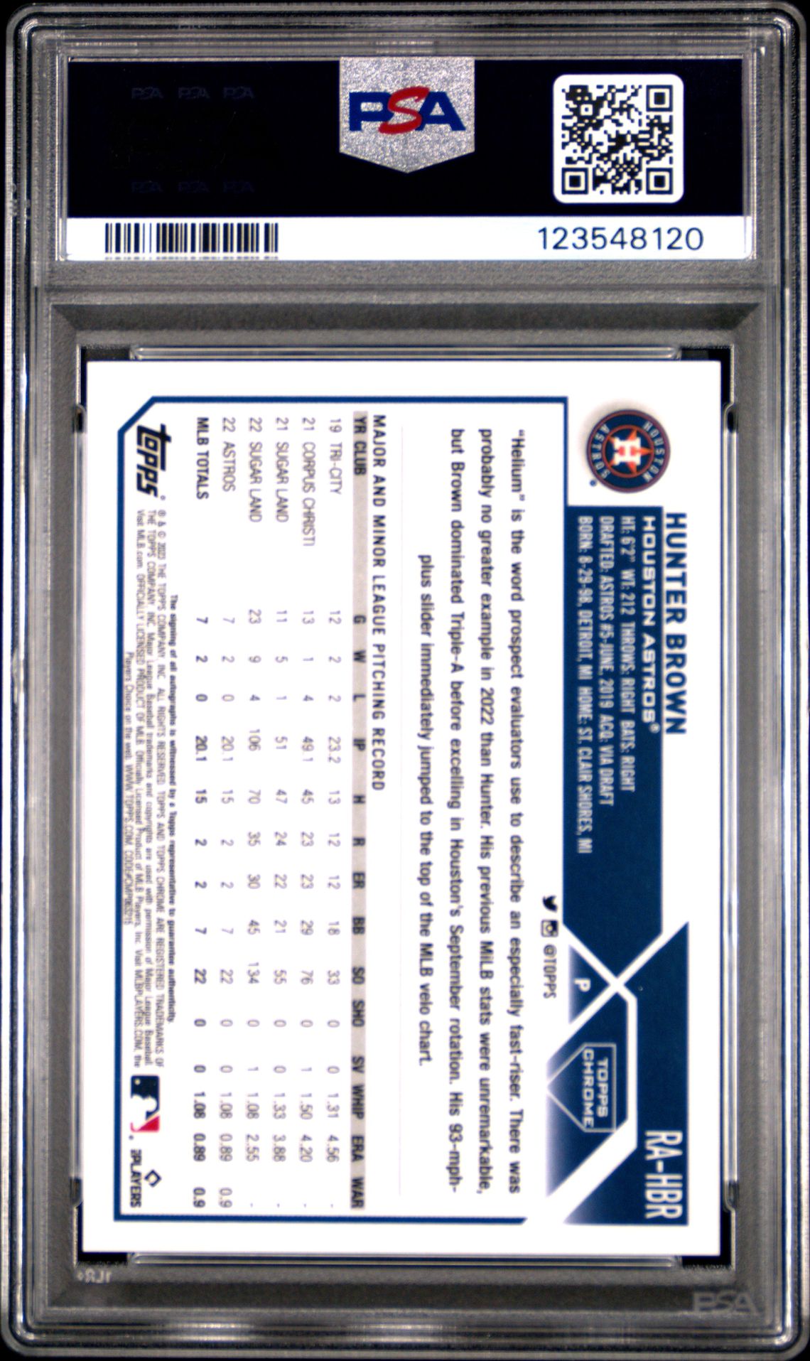 2023 Topps Chrome Rookie Autograph Hunter Brown #Rahbr (Rookie Autograph-Blue Ref) Nm-Mt 8 back