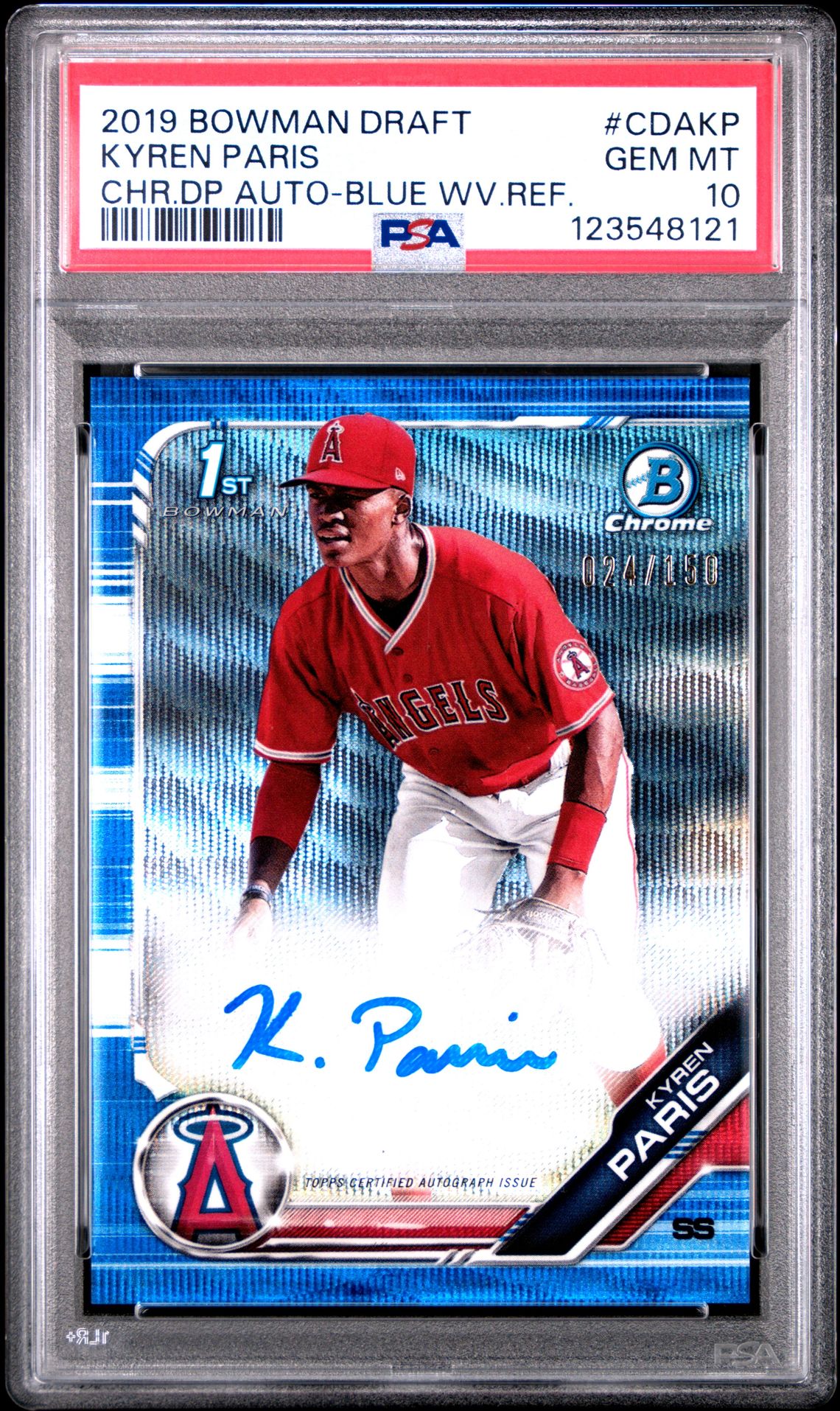 2019 Bowman Draft Chrome Draft Picks Autograph Kyren Paris #Cdakp (Chr.dp Auto-Blue Wv.ref.) Gem Mt 10 front