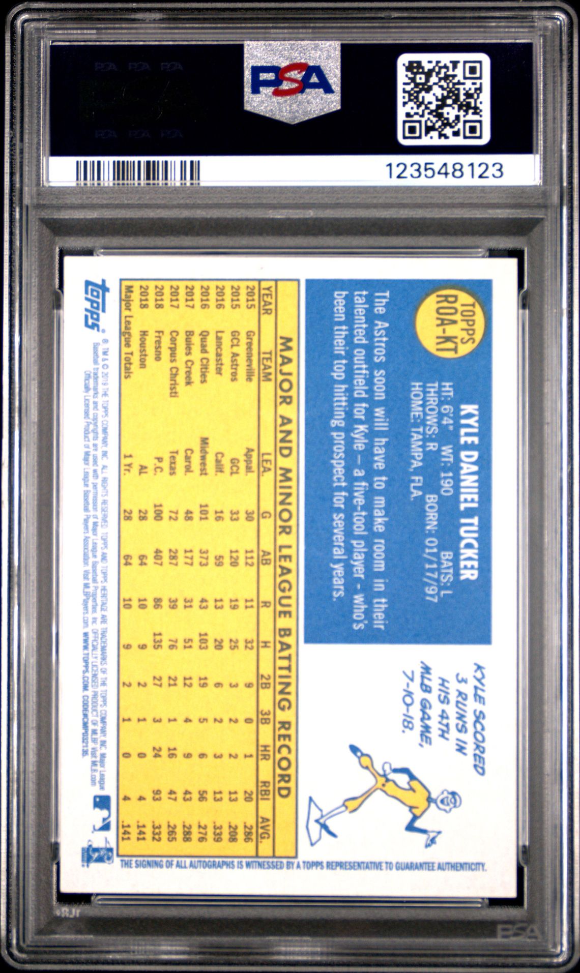 2019 Topps Heritage Real One Autographs Kyle Tucker #Kt (Real One Autographs) Mint 9 back