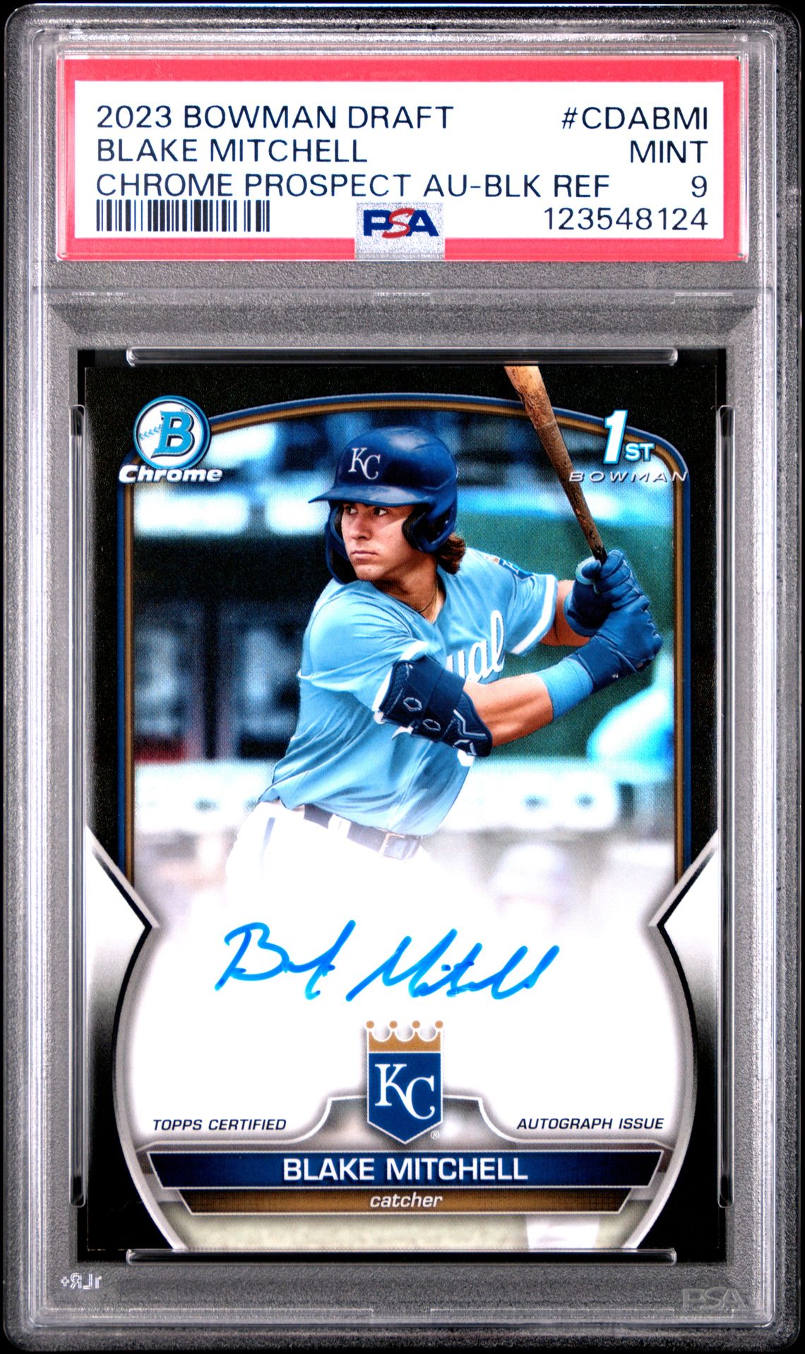 2023 Bowman Draft Chrome Prospect Autograph Blake Mitchell #Cdabmi (Chrome Prospect Au-Blk Ref) Mint 9 front
