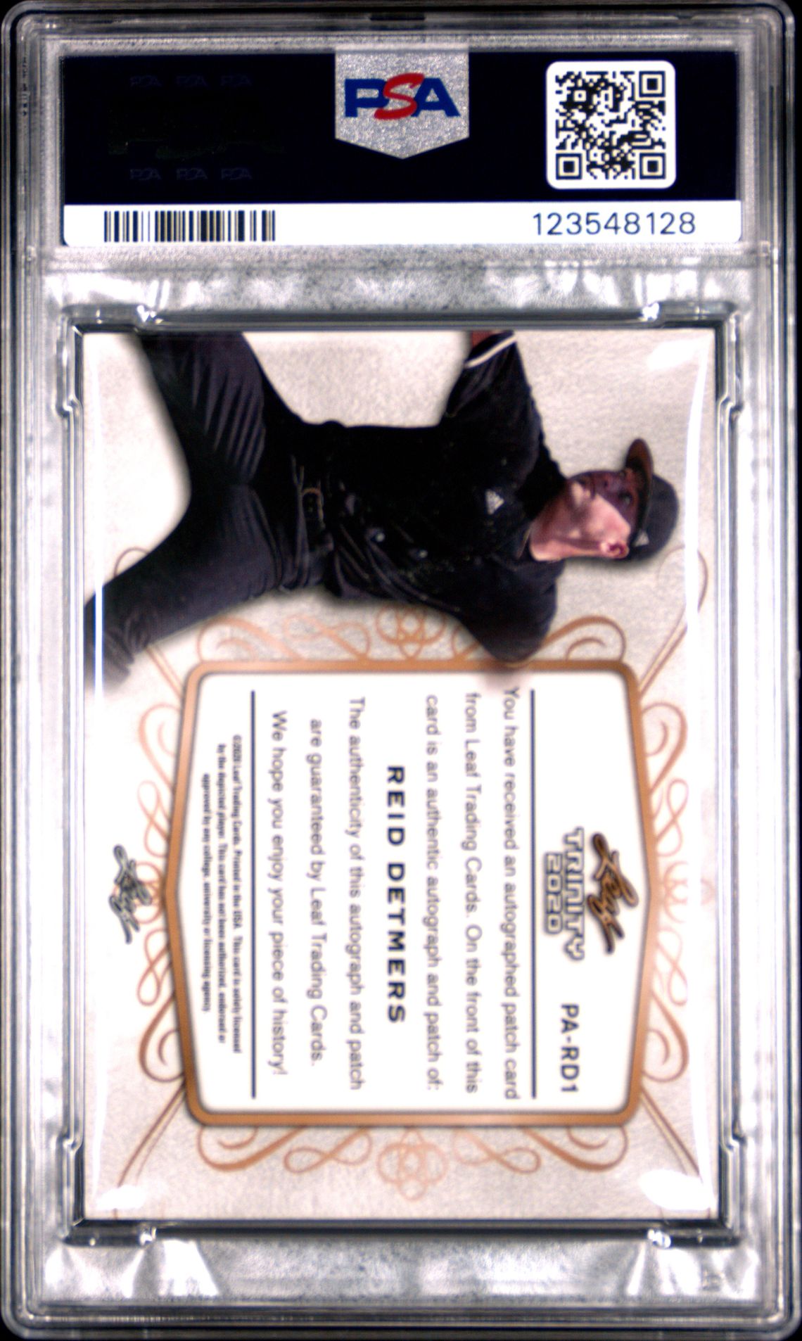 2020 Leaf Trinity Patch Autograph Reid Detmers #Rd1 (Pat.auto-Spctrm.gold 1/1) Mint 9 back