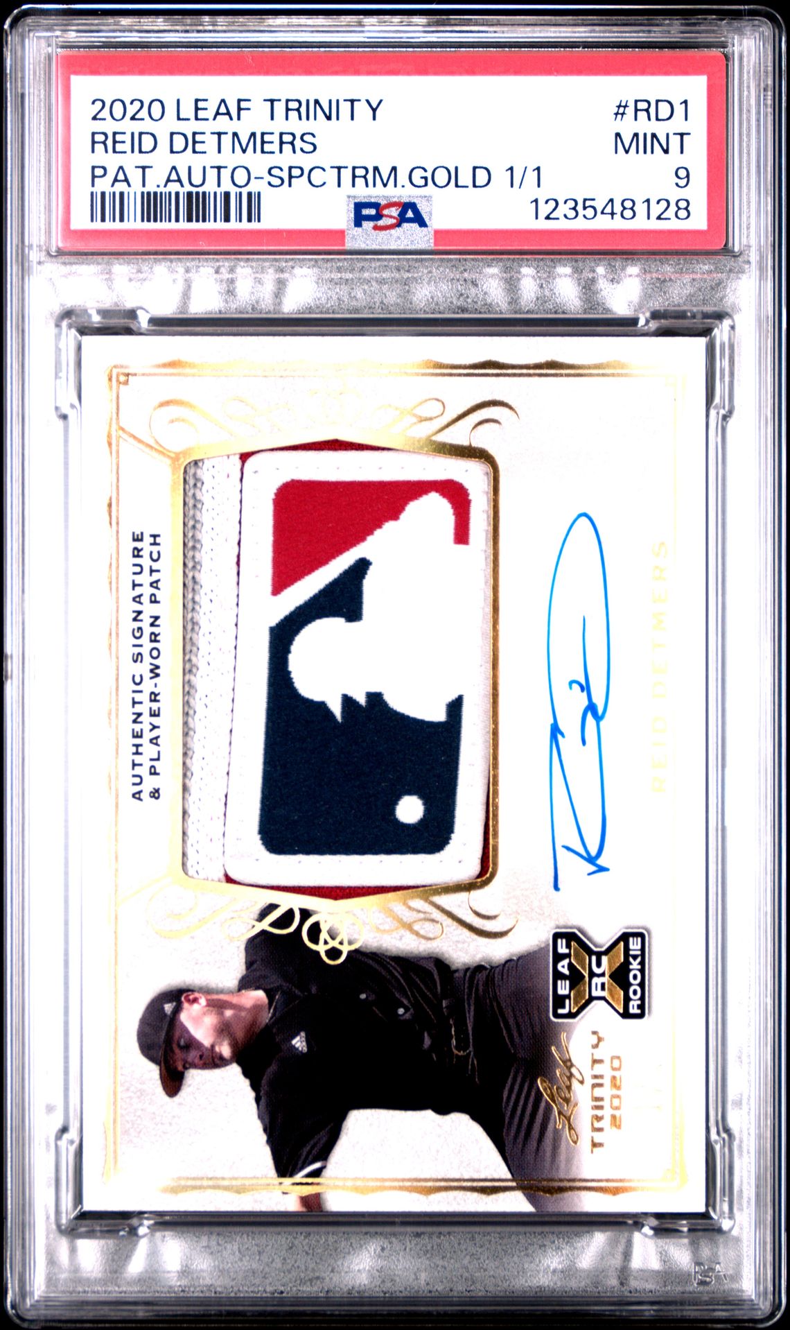 2020 Leaf Trinity Patch Autograph Reid Detmers #Rd1 (Pat.auto-Spctrm.gold 1/1) Mint 9 front