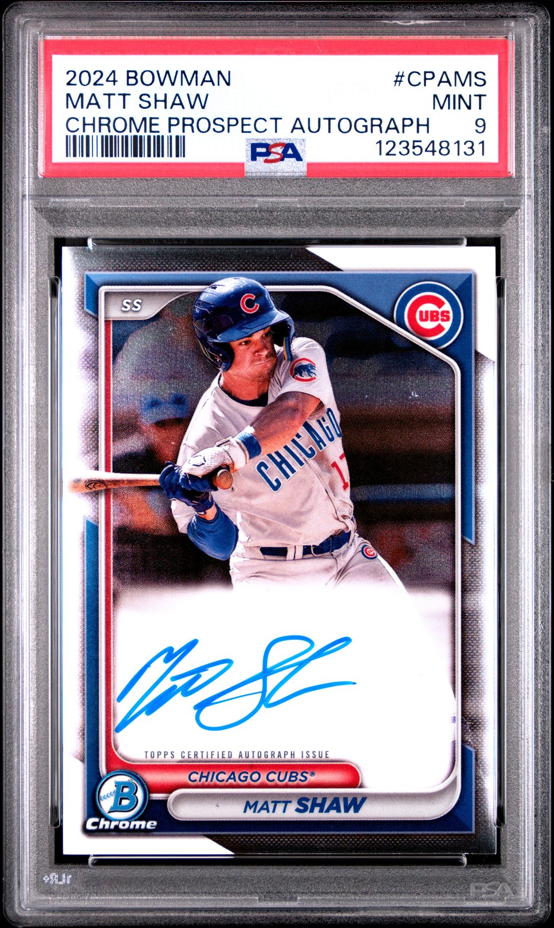 2024 Bowman Chrome Prospect Autographs Matt Shaw #Cpams Mint 9 front