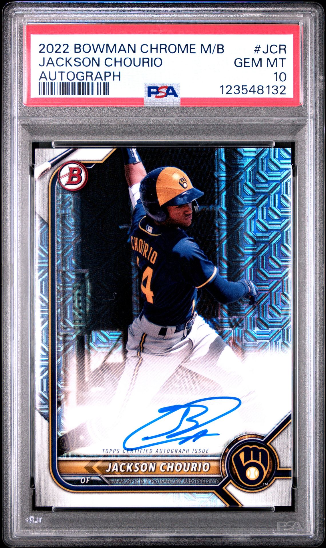 2022 Bowman Chrome Mega Box Autographs Jackson Chourio #Jcr (Autograph) Gem Mt 10 front