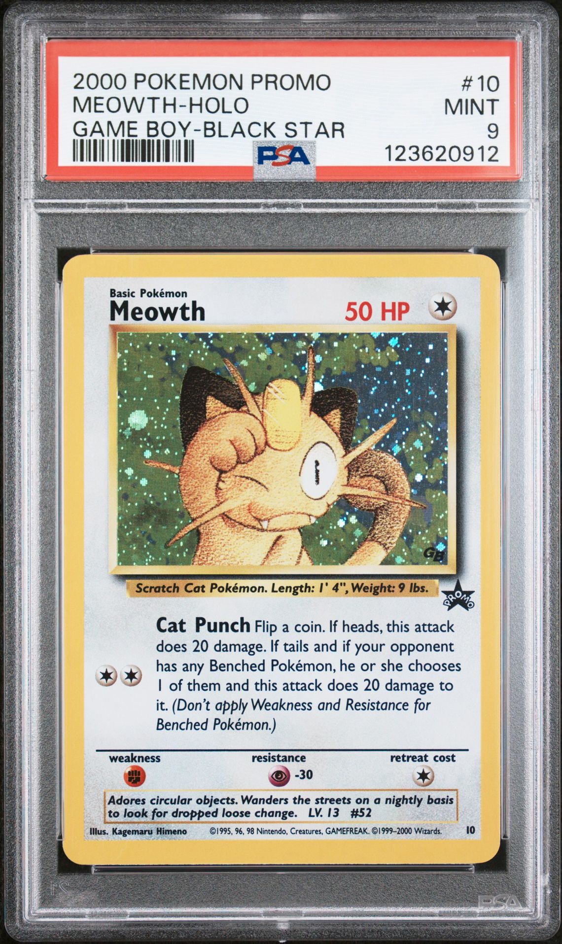 2000 Pokemon Promo Black Star Meowth-Holo #10 (Game Boy-Black Star) Mint 9 front