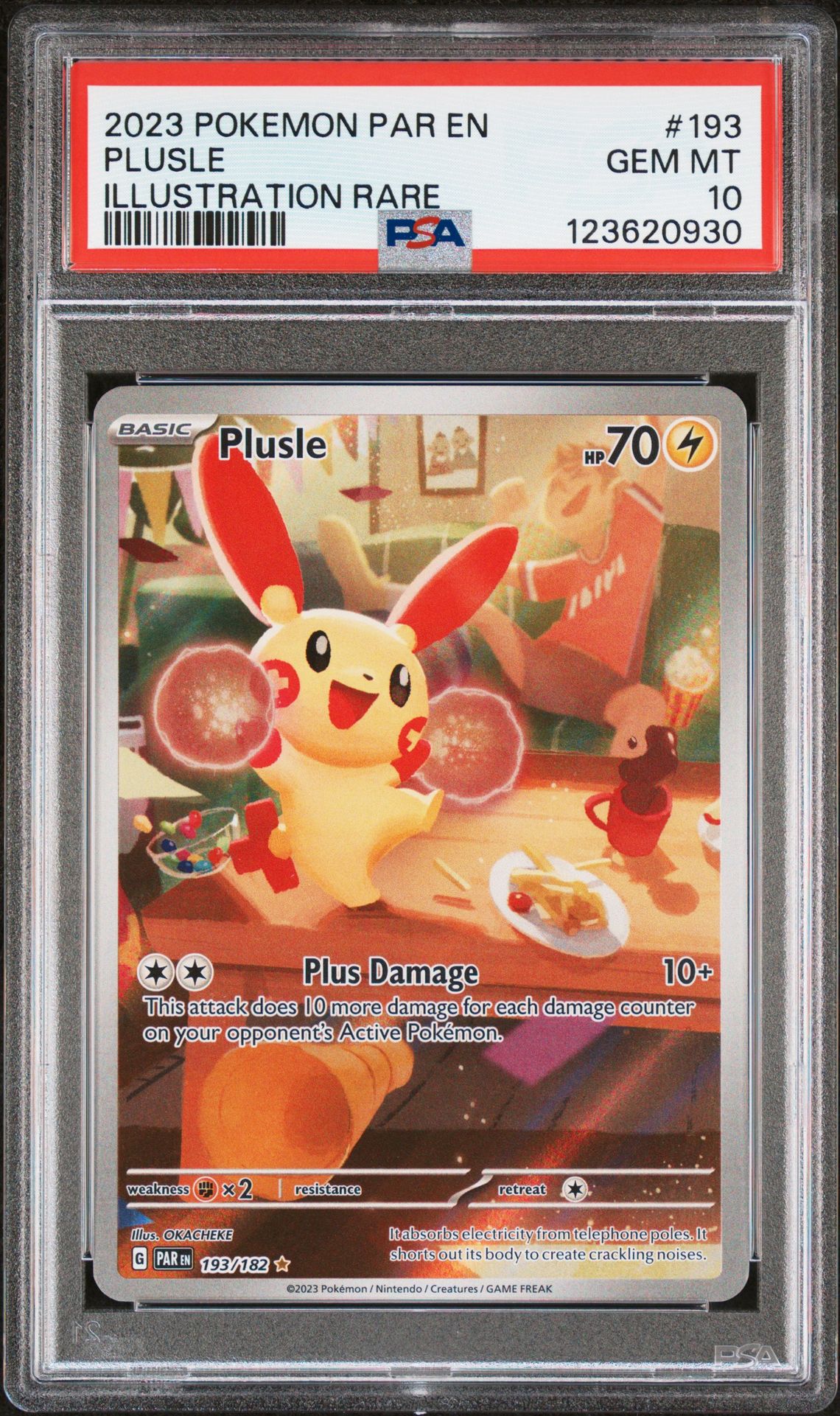 2023 Pokemon Par En-Paradox Rift Plusle #193 (Illustration Rare) Gem Mt 10 front view - PSA graded GEM MT 10