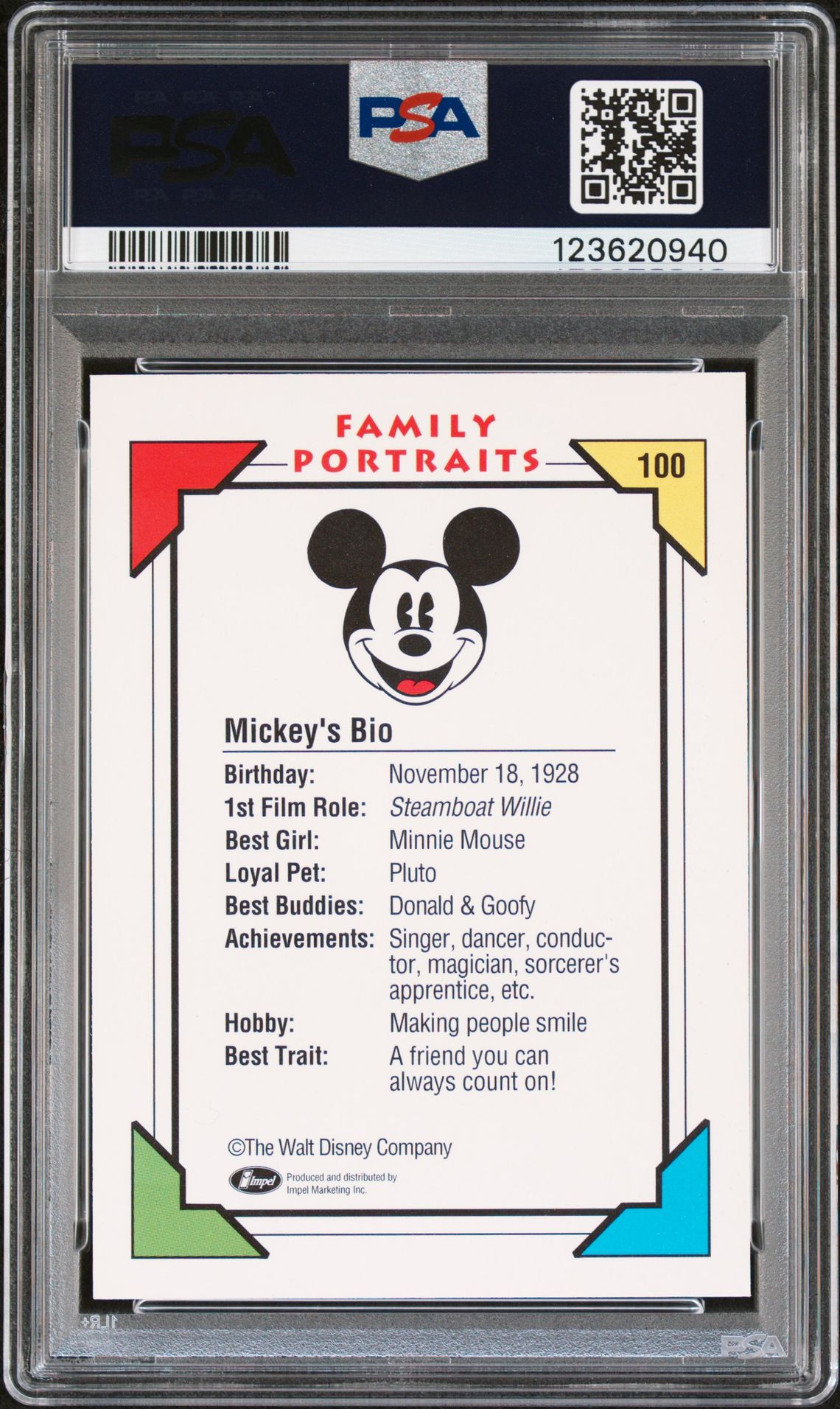 1991 Impel Disney Collector Cards Mickey #100 (Disney Collector Cards) Mint 9 back