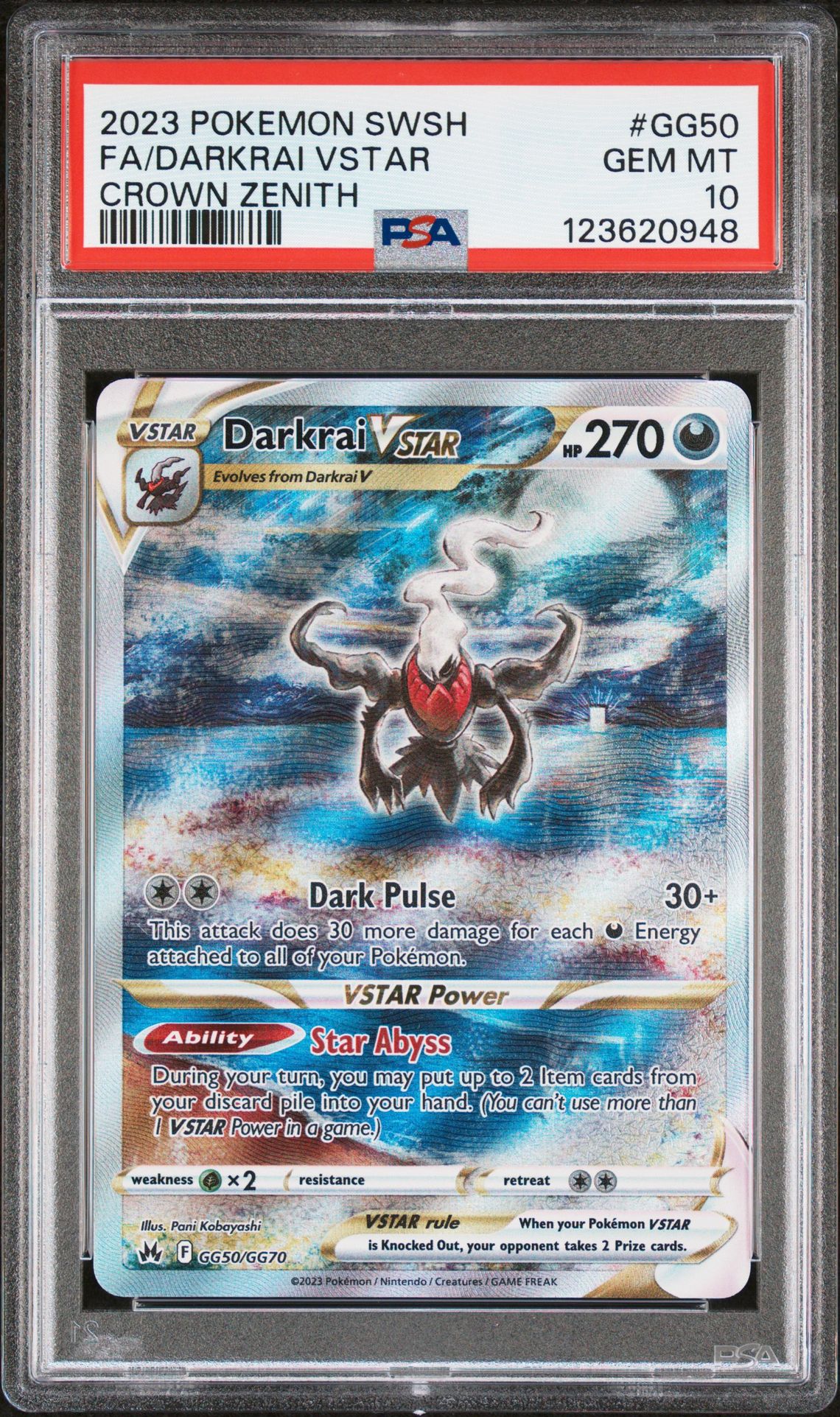 2023 Pokemon Sword And Shield Crown Zenith Fa/Darkrai Vstar #Gg50 (Crown Zenith) Gem Mt 10 front