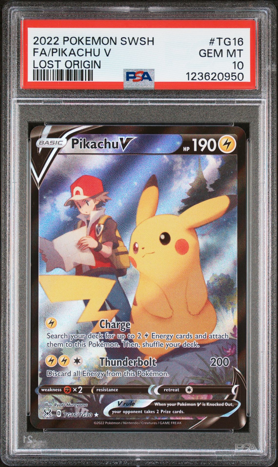 2022 Pokemon Sword & Shield Lost Origin Fa/Pikachu V #Tg16 (Lost Origin) Gem Mt 10 front