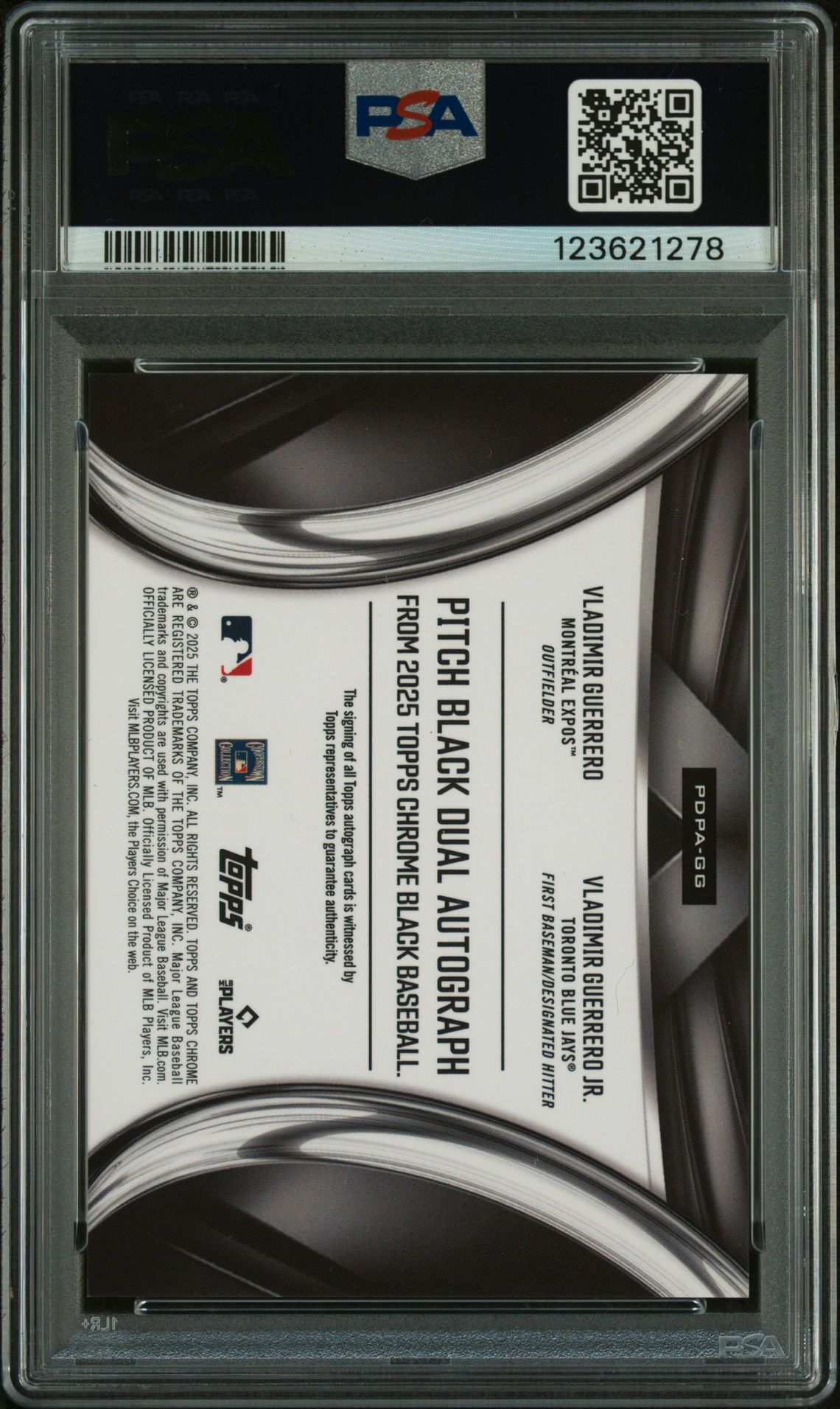 2025 Topps Chrome Black Pitch Black Pairings Dual Autographs Guerrero Jr./Guerrero #Gg Mint 9 back