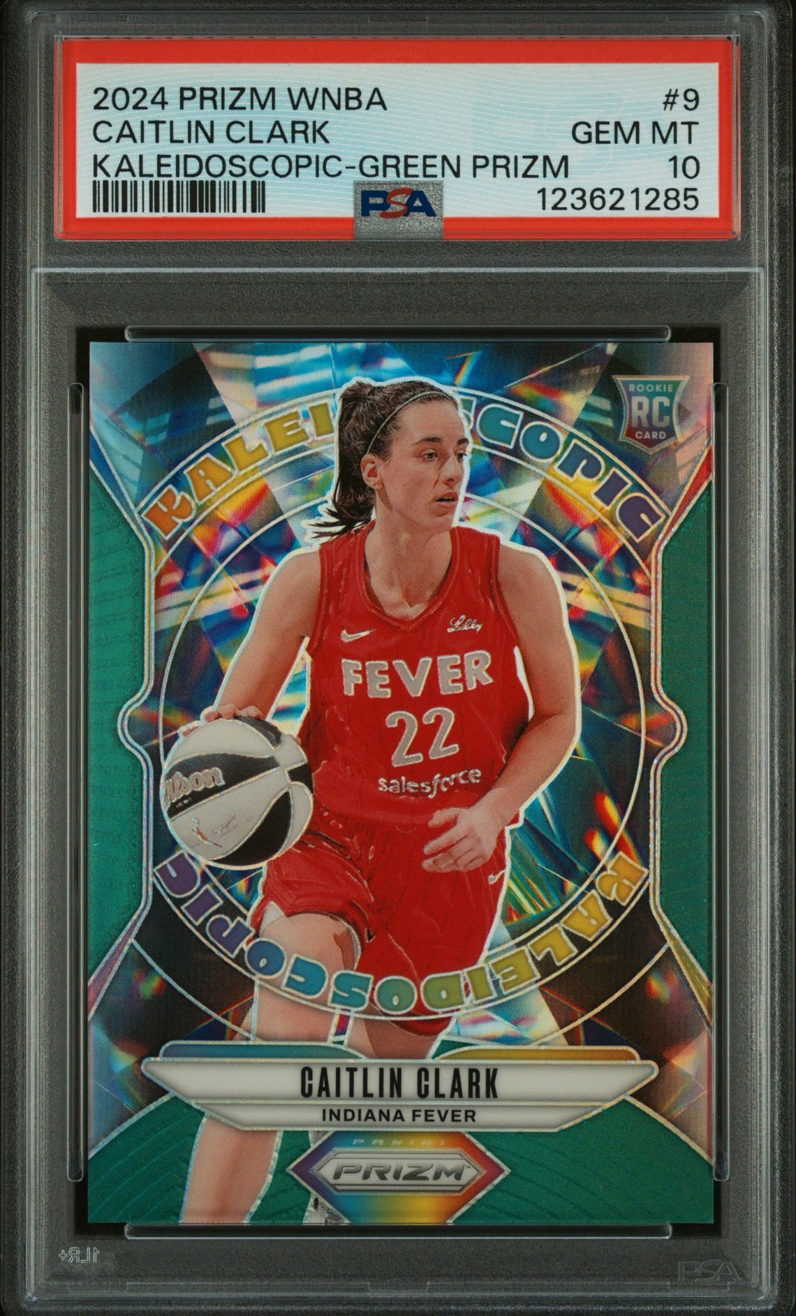 2024 Panini Prizm Wnba Kaleidoscopic Caitlin Clark #9 (Kaleidoscopic-Green Prizm) Gem Mt 10 front