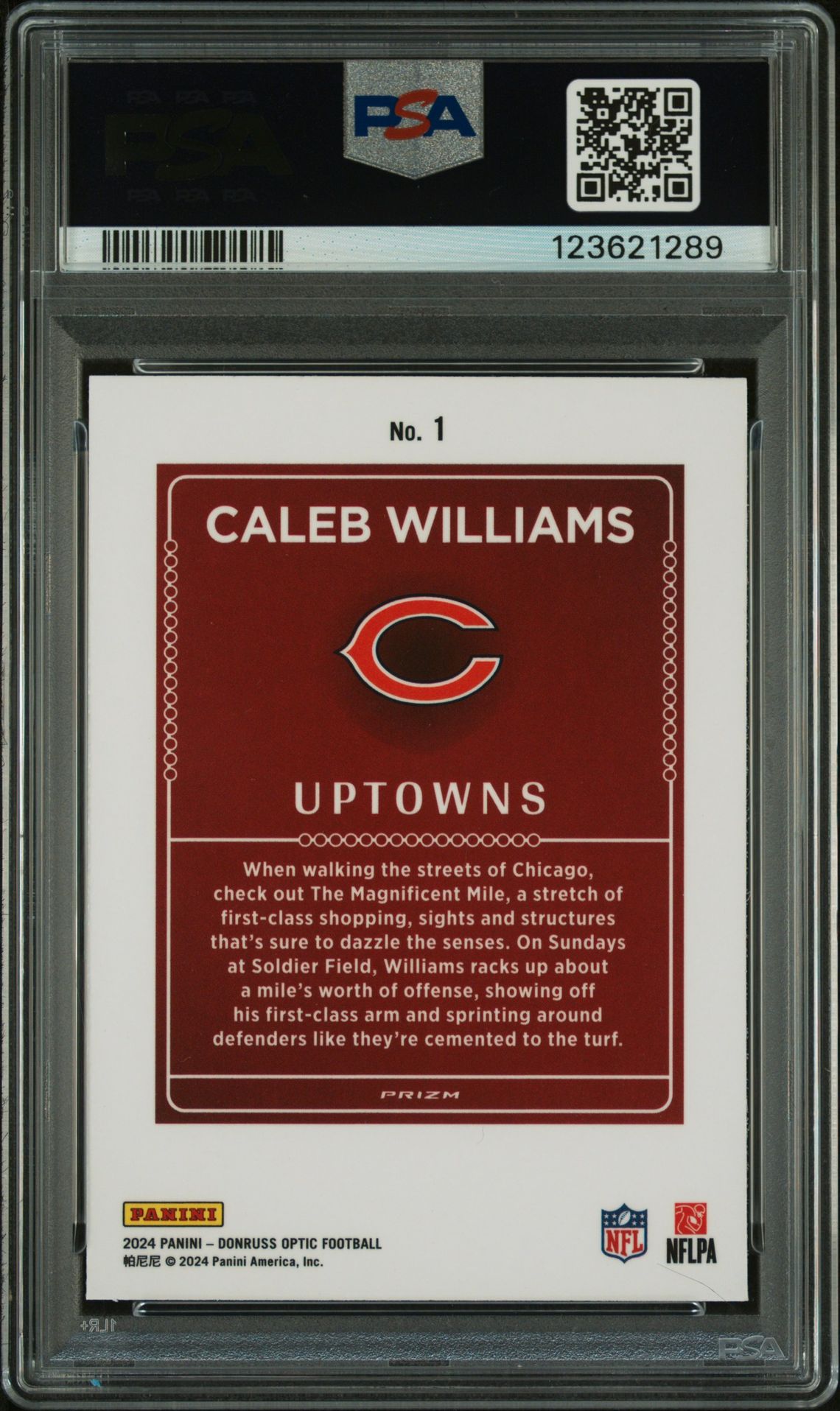 2024 Panini Donruss Optic Uptowns Caleb Williams #1 Gem Mt 10 back