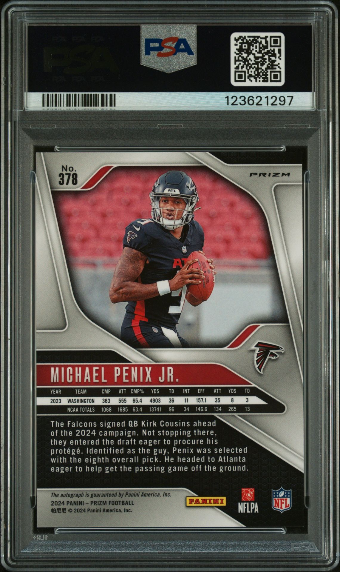 2024 Panini Prizm Michael Penix Jr. #378 (Autograph) Gem Mt 10 back