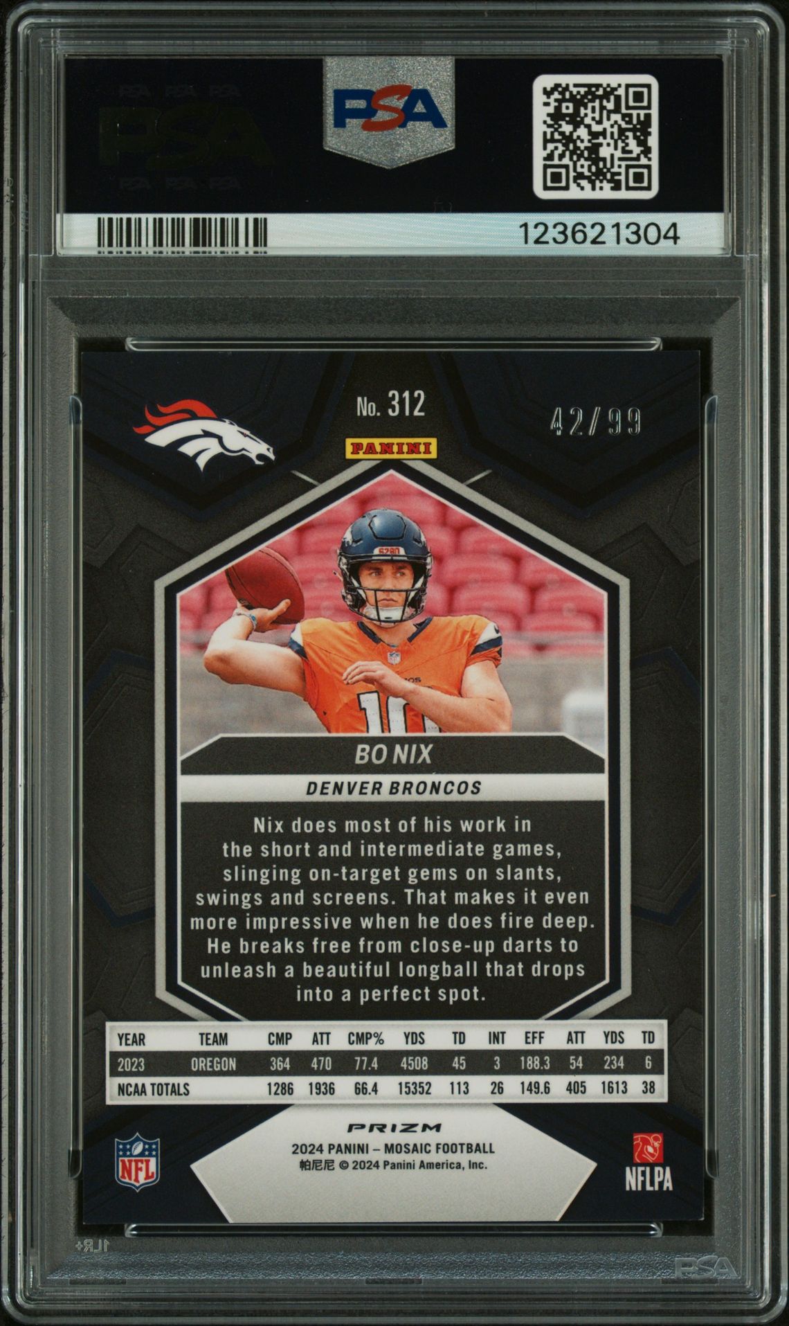 2024 Panini Mosaic Bo Nix #312 (Blue) Nm-Mt 8 back