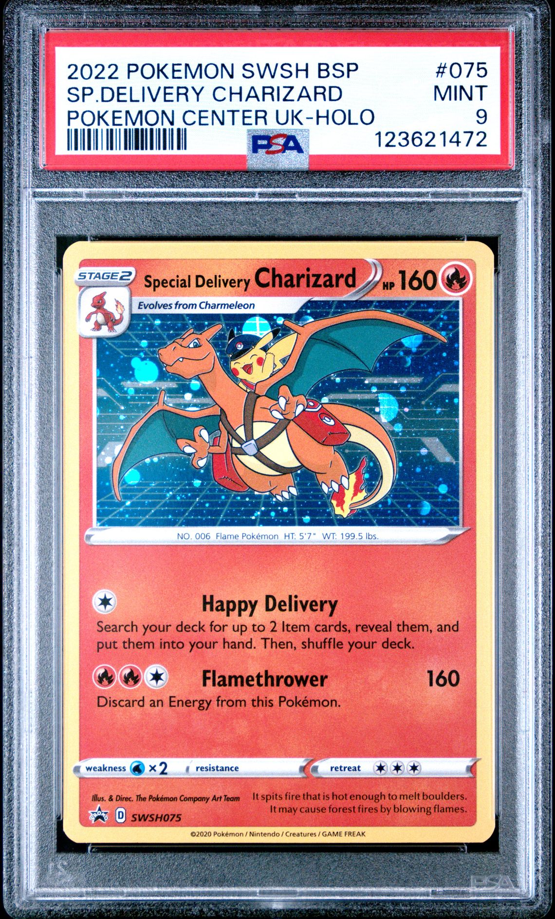2022 Pokemon Swsh Black Star Promo Sp.delivery Charizard #075 (Pokemon Center Uk-Holo) Mint 9 front