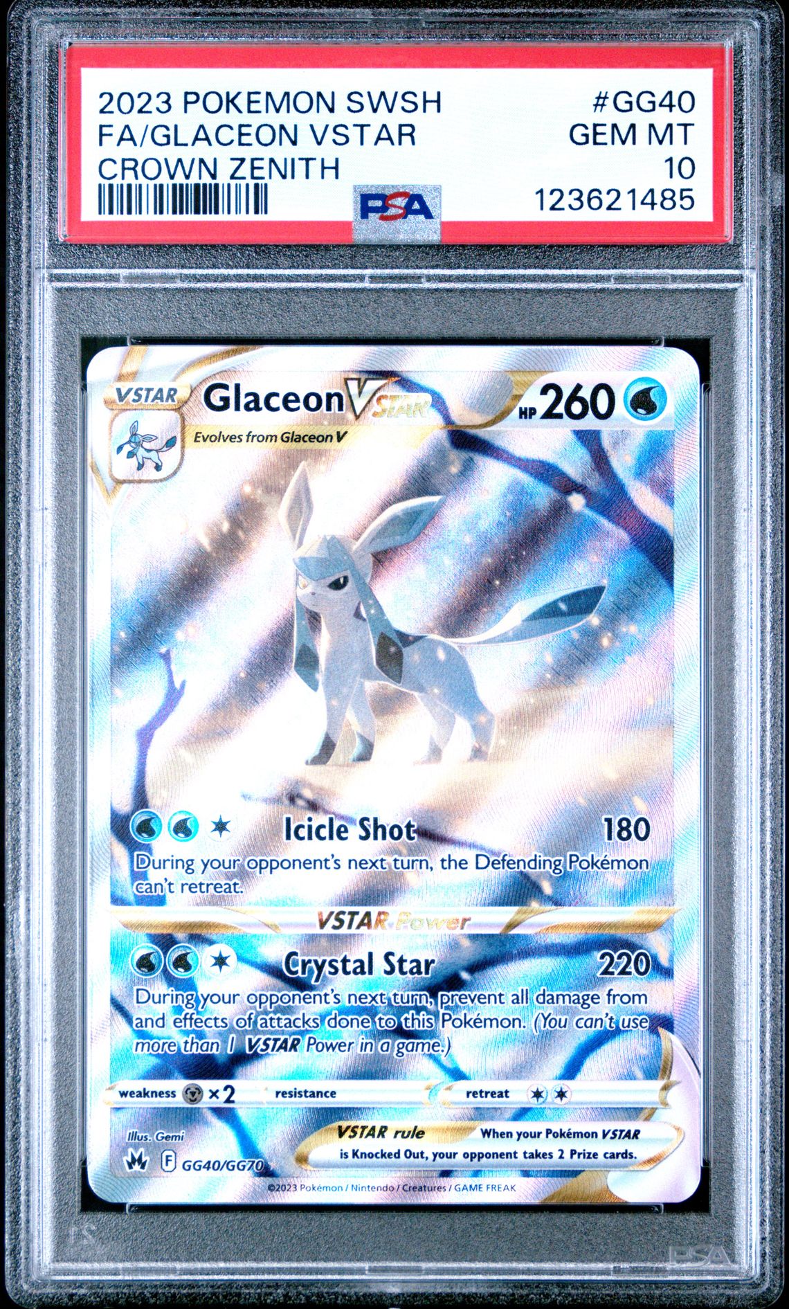 2023 Pokemon Sword And Shield Crown Zenith Fa/Glaceon Vstar #Gg40 (Crown Zenith) Gem Mt 10 front