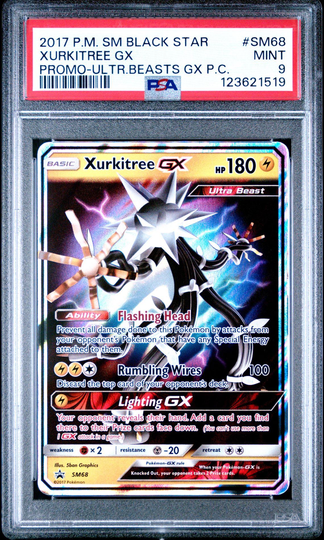 2017 Pokemon Sm Black Star Promo Xurkitree Gx #Sm68 (Promo-Ultr.beasts Gx P.c.) Mint 9 front