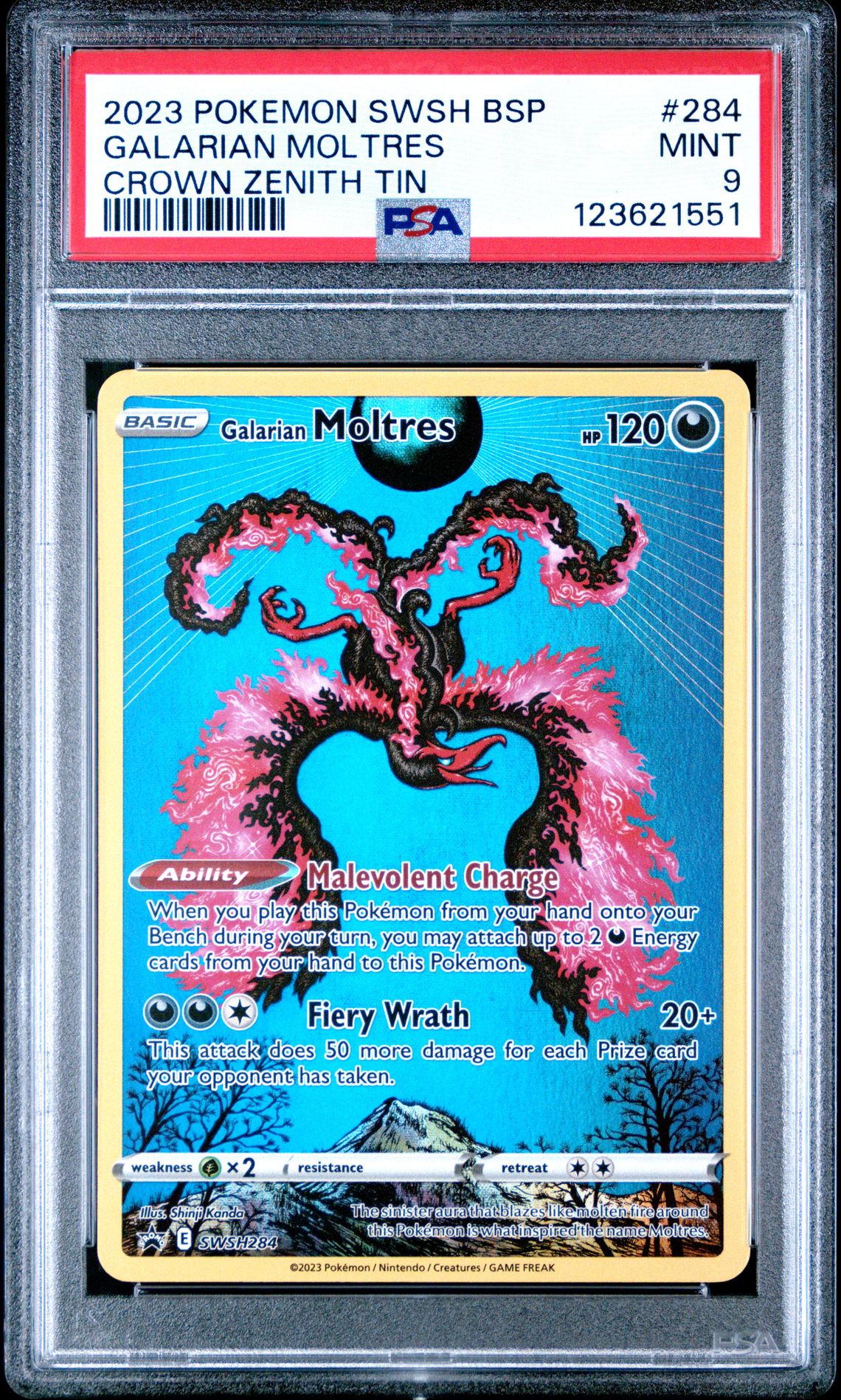 2023 Pokemon Swsh Black Star Promo Galarian Moltres #284 (Crown Zenith Tin) Mint 9 front