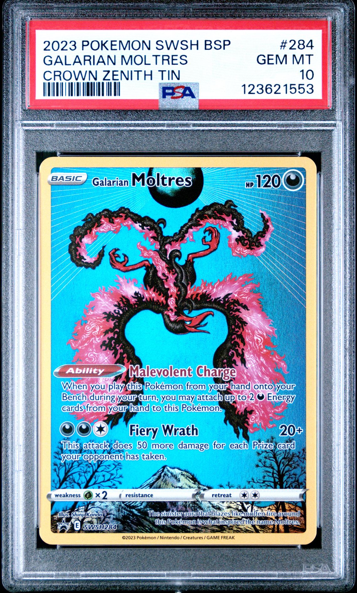2023 Pokemon Swsh Black Star Promo Galarian Moltres #284 (Crown Zenith Tin) Gem Mt 10 front