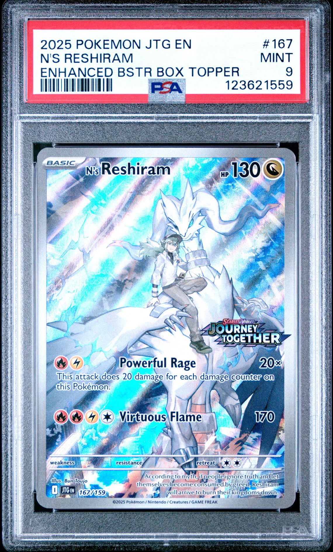 2025 Pokemon Jtg En-Journey Together N's Reshiram #167 (Enhanced Bstr Box Topper) Mint 9 front