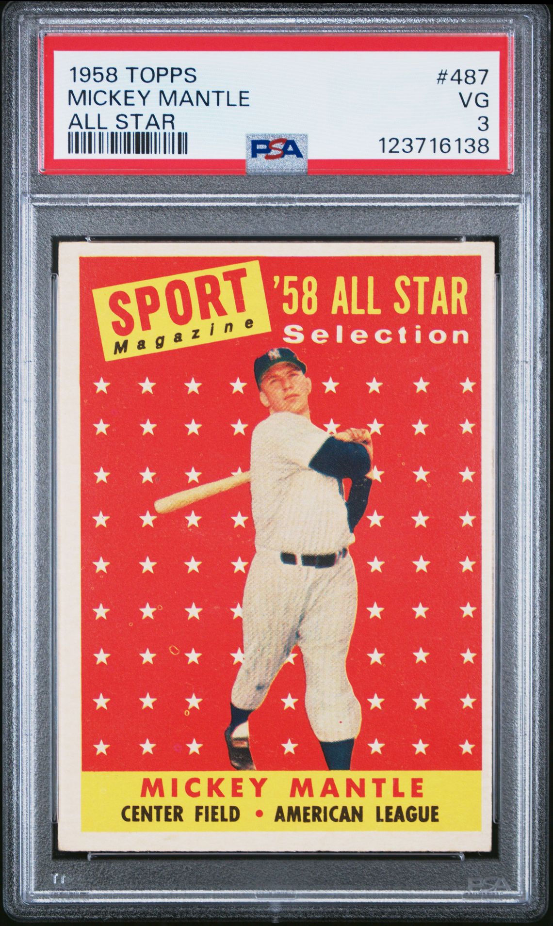 1958 Topps Mickey Mantle #487 (All Star) Vg 3 front