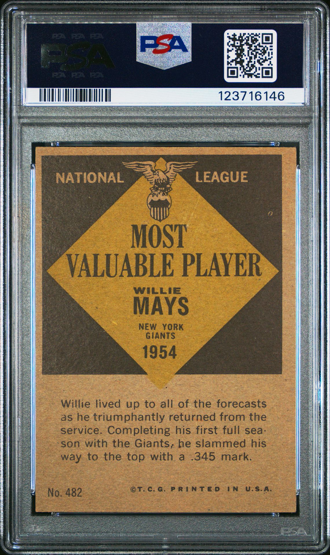 1961 Topps Willie Mays #482 (Mvp) Ex 5 back