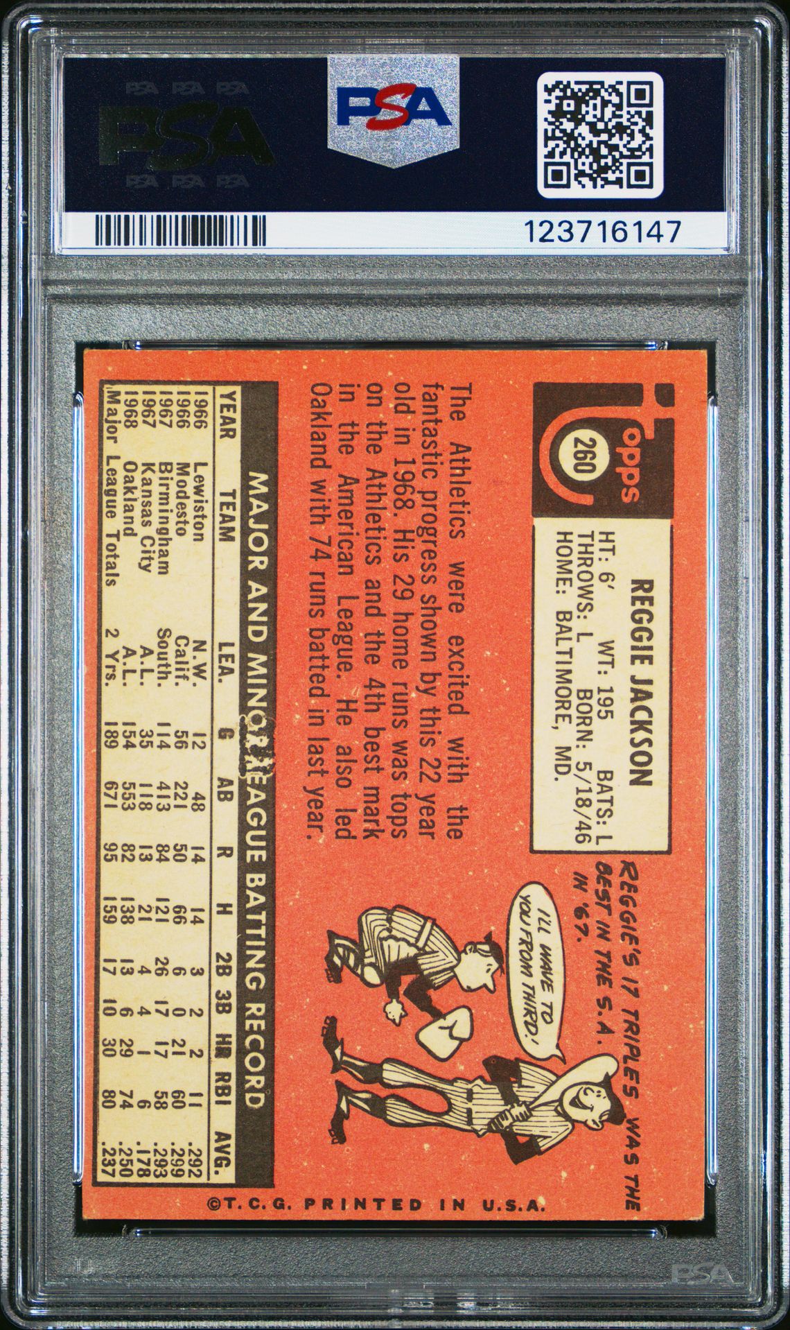 1969 Topps Reggie Jackson #260 Vg-Ex 4 back