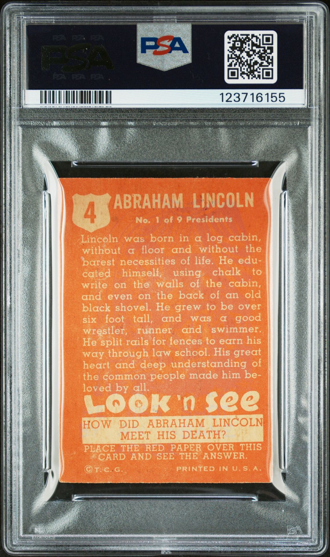 1952 Look 'N See Abraham Lincoln #4 Vg 3 back