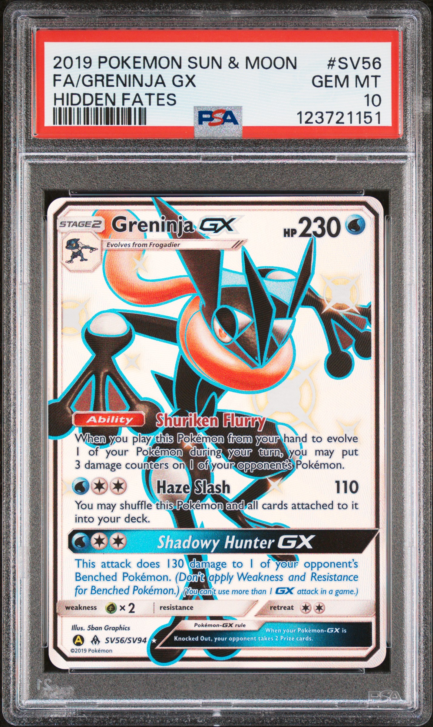 2019 #SV56 Full Art/Greninja GX PSA 10 Sun & Moon Hidden Fates