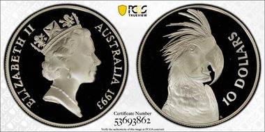 1993 $10 Palm Cockatoo PR69DCAM