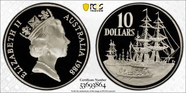 1988 $10 Landing of Gov Phillip PR70DCAM