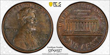 1982-D 1C Bronze AU58BN