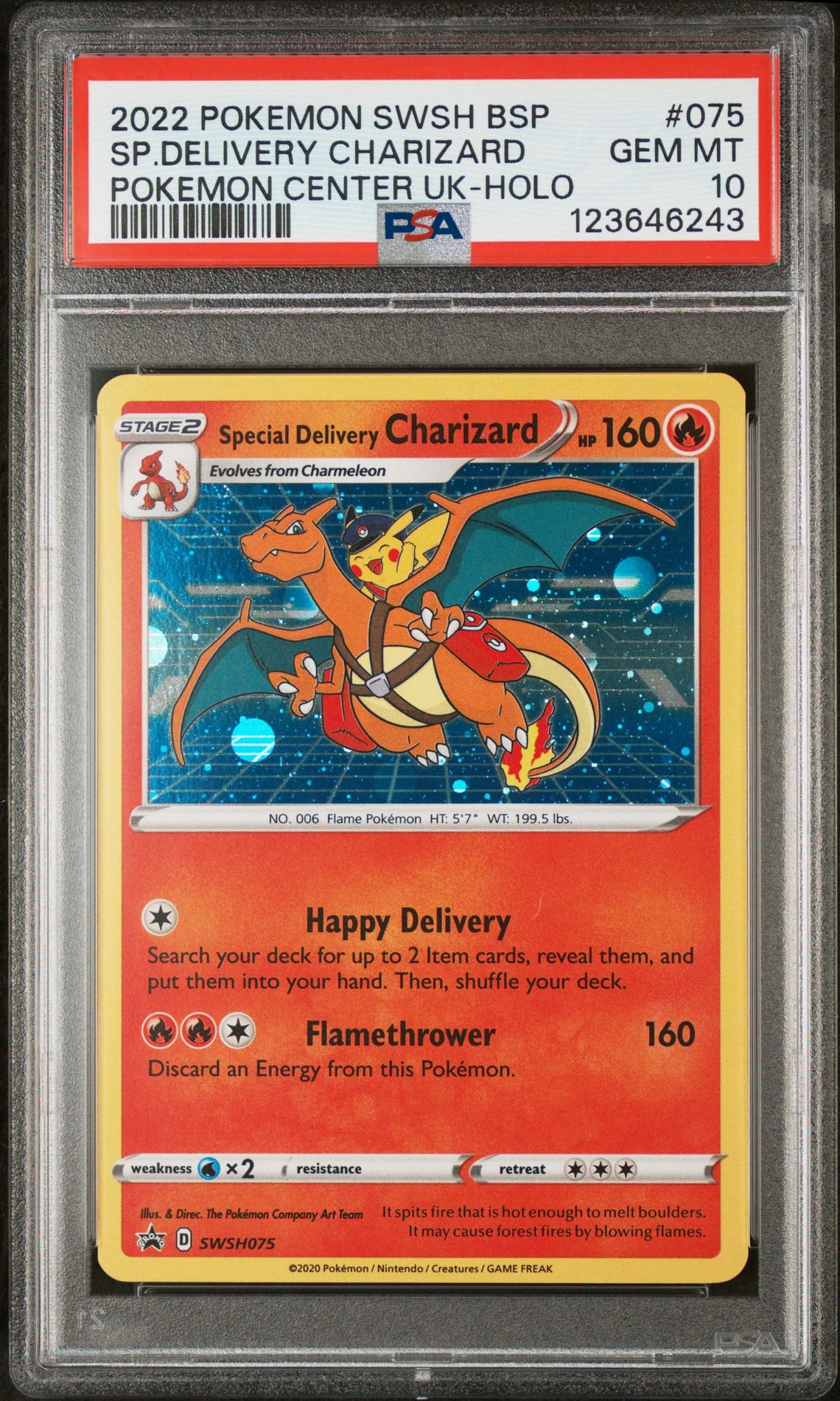 2022 Pokemon Swsh Black Star Promo Sp.delivery Charizard #075 (Pokemon Center Uk-Holo) Gem Mt 10 front