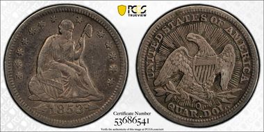 1853-O 25C Arrows and Rays N1