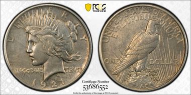 1921 $1 High Relief, Peace N1