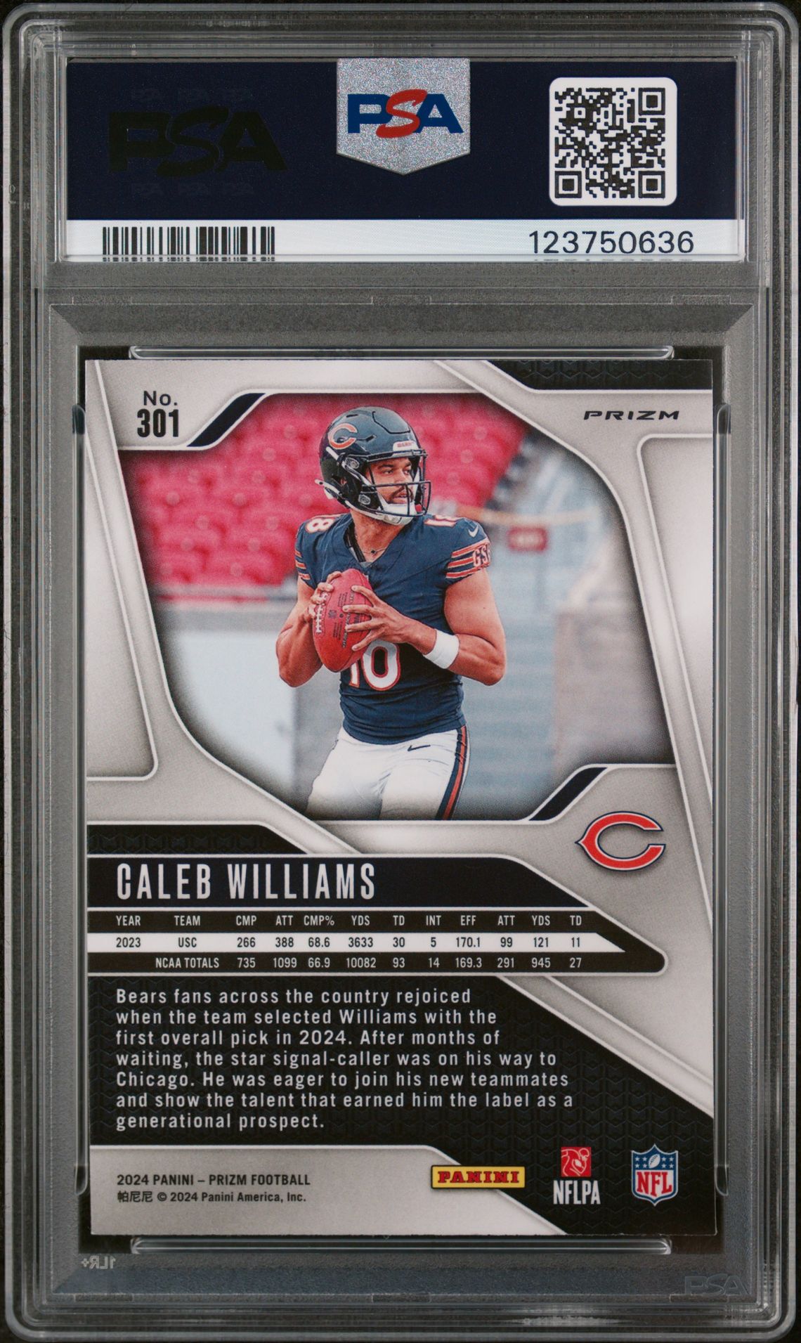2024 Panini Prizm Caleb Williams #301 (Green Prizm) Mint 9 back