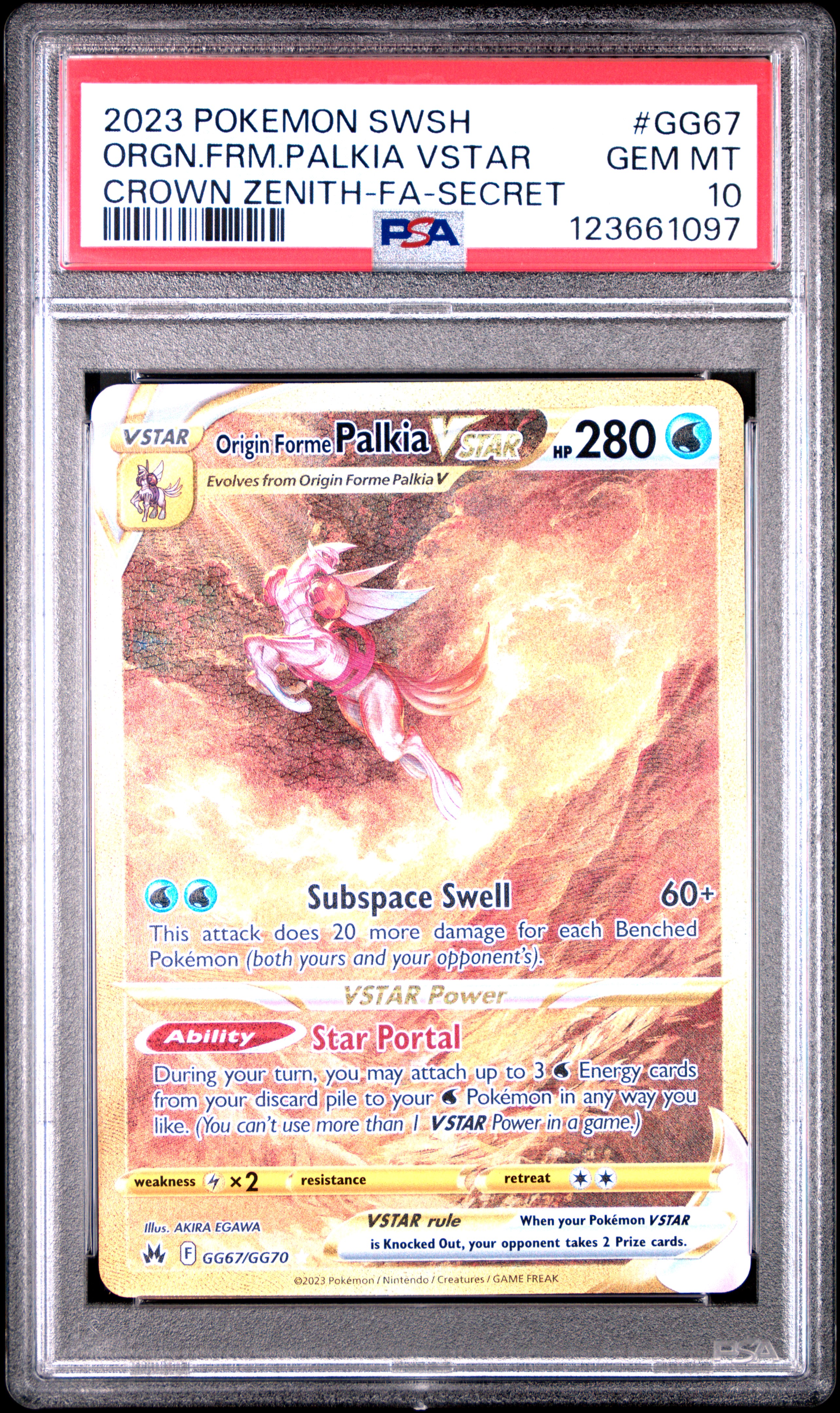 2023 #Gg67 Full Art/Origin Forme Palkia Vstar PSA 10 Sword And Shield Crown Zenith