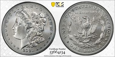 2021 $1 Morgan Dollar 100th Anniversary MS70