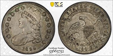 1834 50C Small Date, Small Letters AU55+ 
