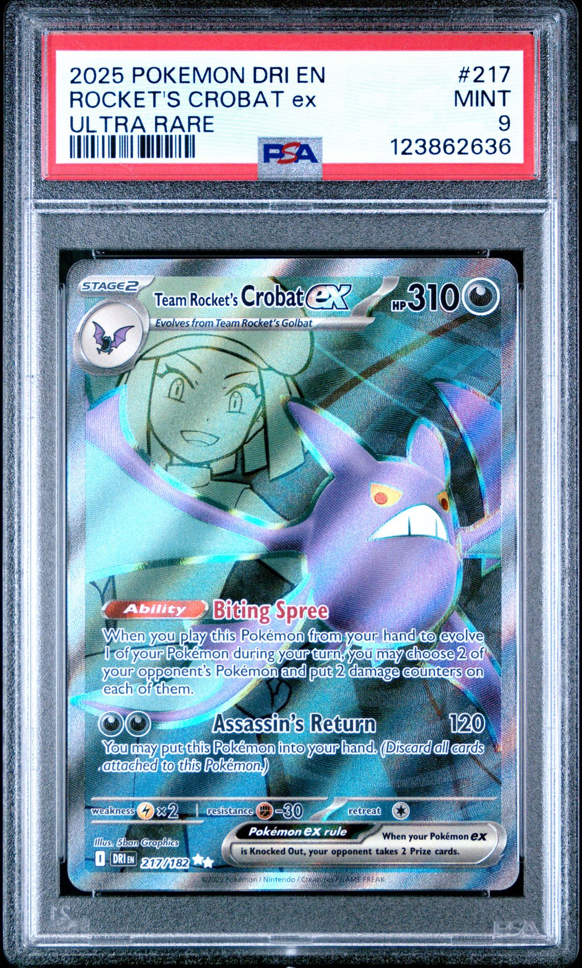 2025 Pokemon Dri En-Destined Rivals Rocket's Crobat Ex #217 (Ultra Rare) Mint 9 front