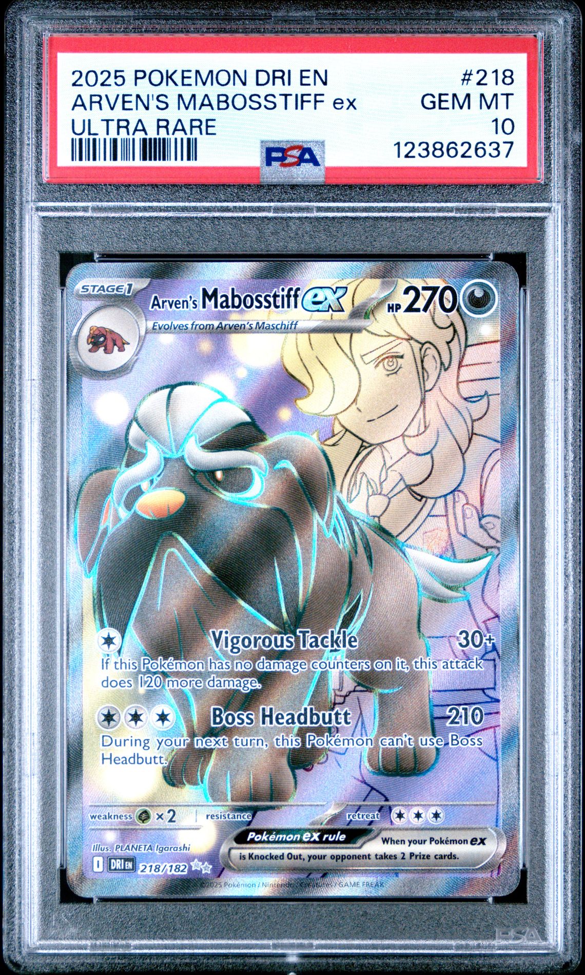 2025 Pokemon Dri En-Destined Rivals Arven's Mabosstiff Ex #218 (Ultra Rare) Gem Mt 10 front