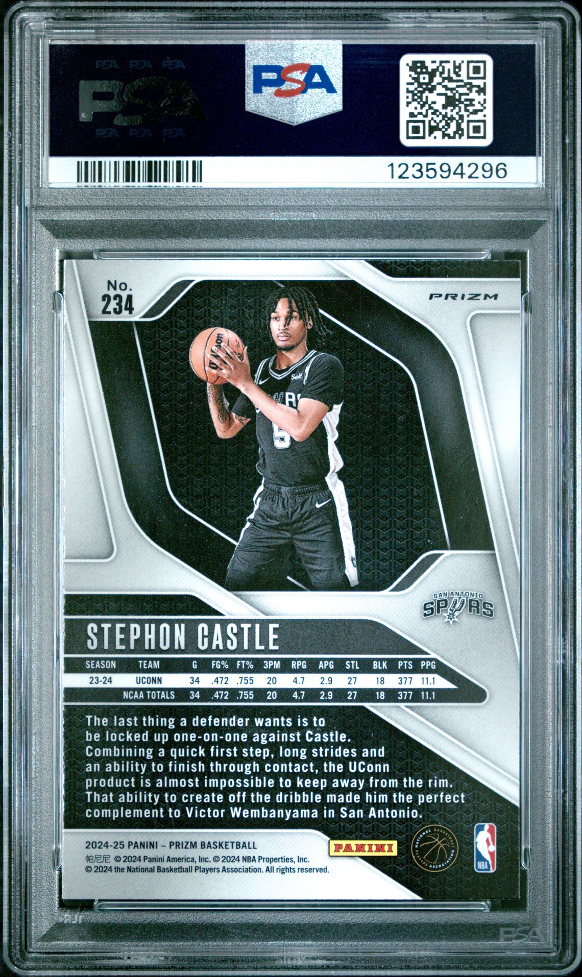2024 Panini Prizm Stephon Castle #234 (Silver Prizm) Mint 9 back