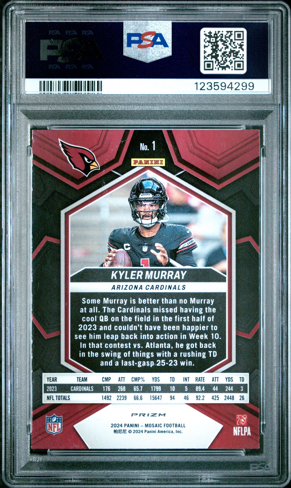 2024 Panini Mosaic Kyler Murray #1 (Honeycomb) Mint 9 back