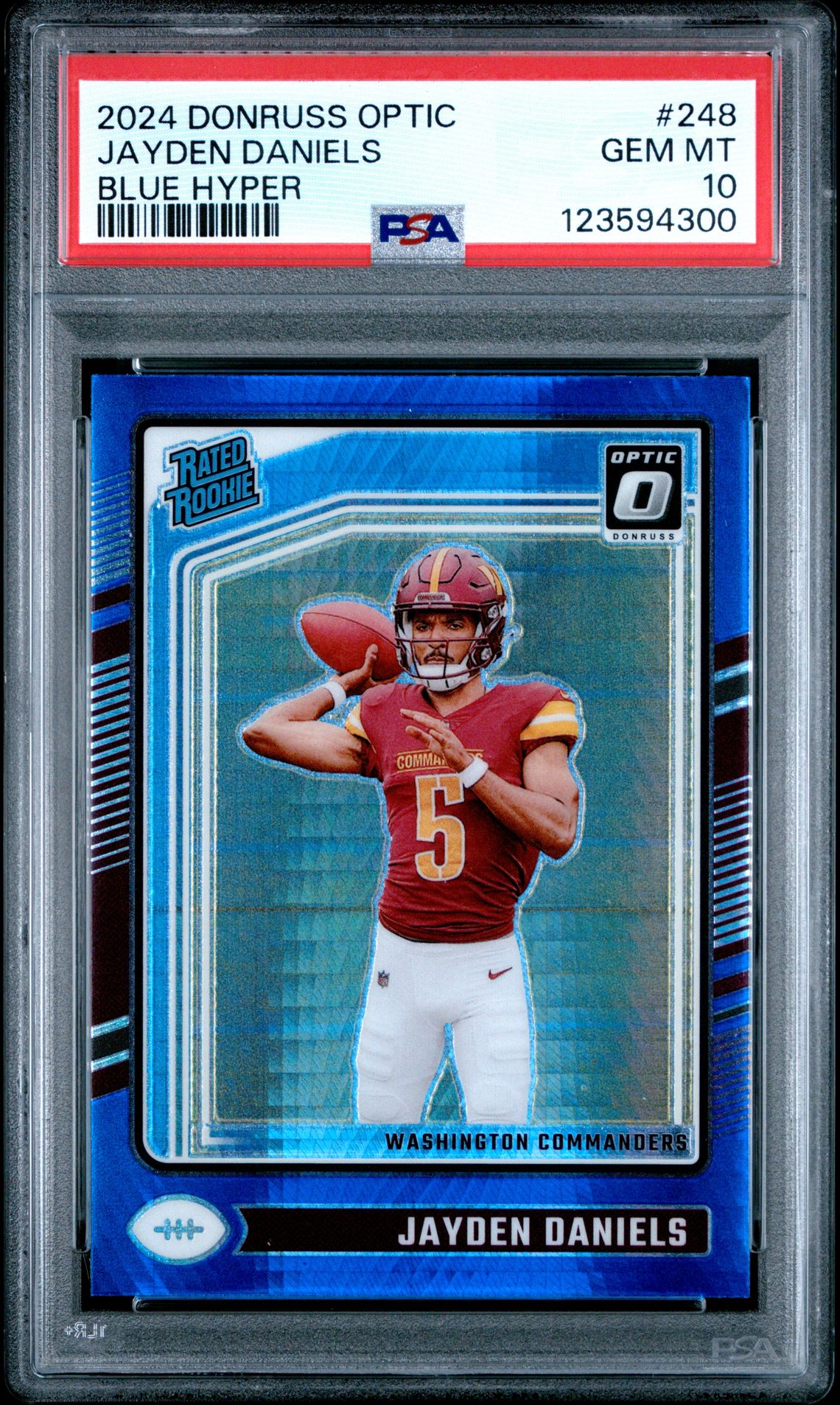 2024 Panini Donruss Optic Jayden Daniels #248 (Blue Hyper) Gem Mt 10 front